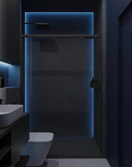 Небольшой санузел в темных тонах. 02