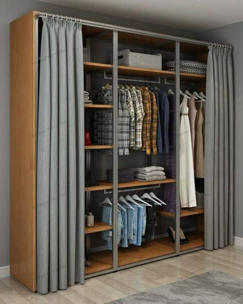 Открытые шкафы со шторами - уютная альтернатива дверцам. 06