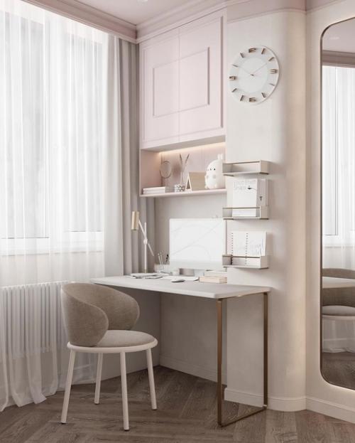 Нежная, приятная спальная комната в пудровых оттенках. 06