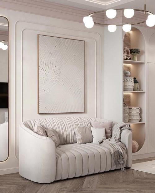 Нежная, приятная спальная комната в пудровых оттенках. 01