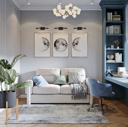 Небольшой кабинет в спокойных тонах, который может стать гостевой комнатой. 01