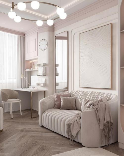 Нежная, приятная спальная комната в пудровых оттенках. 02