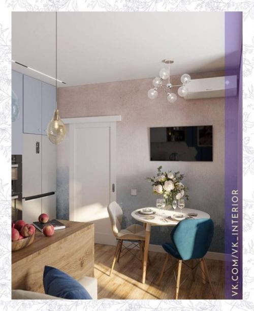 В интерьере этой кухни - гостиной использовали несколько цветов, но они отлично сочетаются. 01