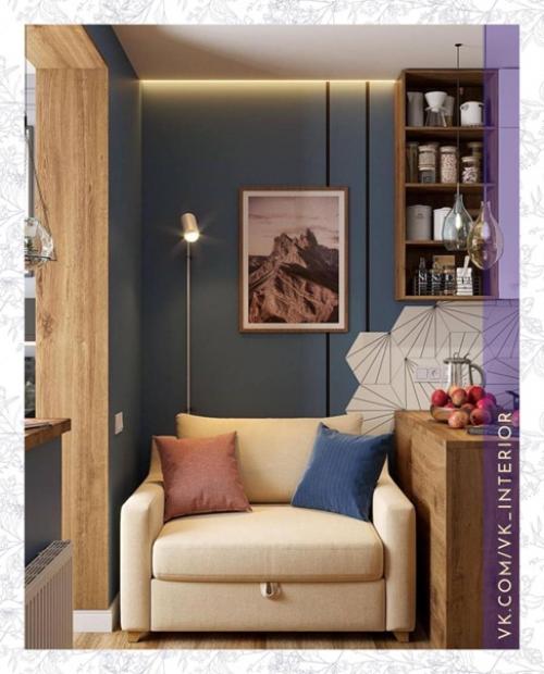 В интерьере этой кухни - гостиной использовали несколько цветов, но они отлично сочетаются. 05