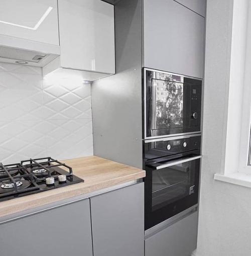 Дизайн интерьера кухни в сером цвете. 06