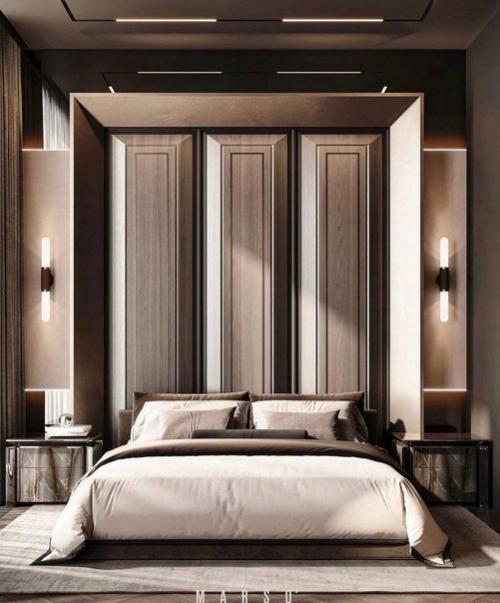 Стильный, приятный интерьер спальной комнаты. 02