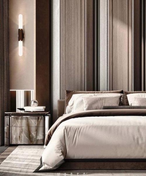 Стильный, приятный интерьер спальной комнаты. 03