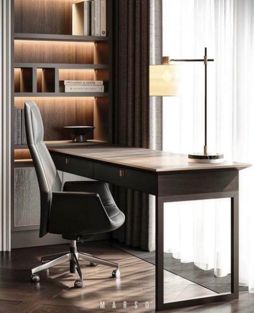 Стильный, приятный интерьер спальной комнаты. 01