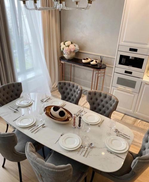 Стильная, элегантная кухня объединенная с гостиной. 08