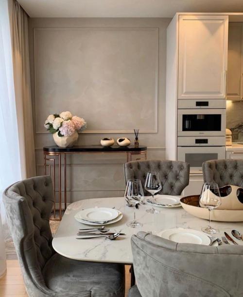 Стильная, элегантная кухня объединенная с гостиной. 06