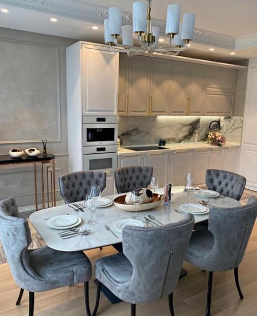 Стильная, элегантная кухня объединенная с гостиной. 07