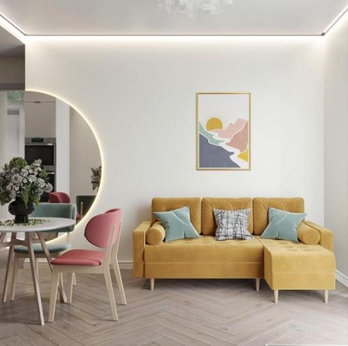 В этой кухне много цветов, но все они мягкие и пастельные. 03