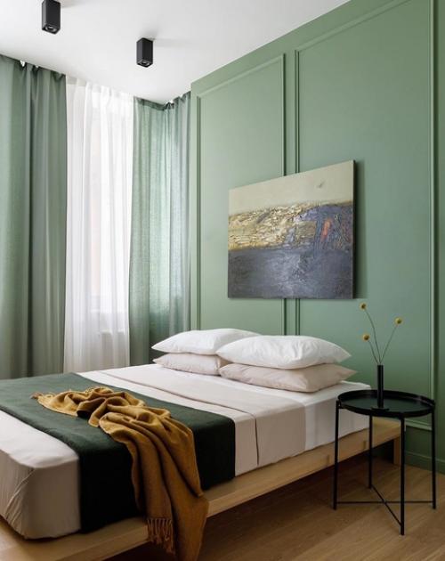 Спальная комната в нежном зеленом цвете. 02