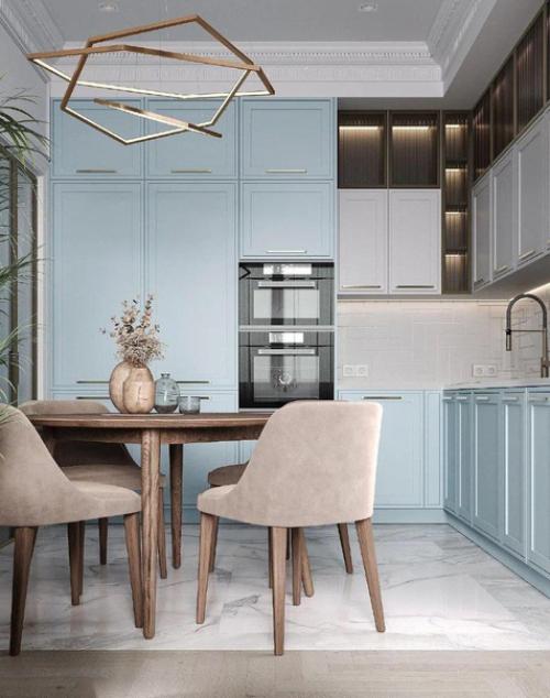 Кухня - гостиная в нежных тонах. 04