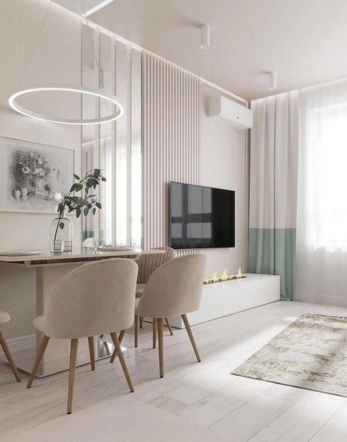 Светлая квартира. С небольшим количеством пастельных цветов.