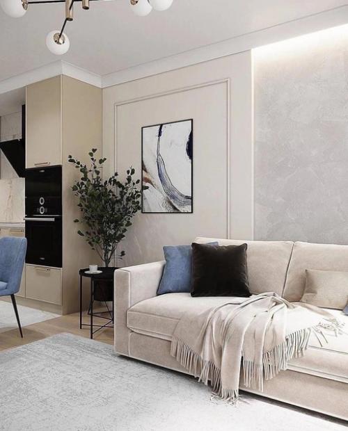 Интерьер кухни - гостиной + обеденная зона. 01