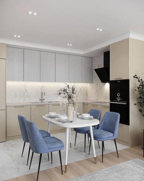 Интерьер кухни - гостиной + обеденная зона. 02