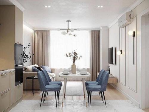 Интерьер кухни - гостиной + обеденная зона.