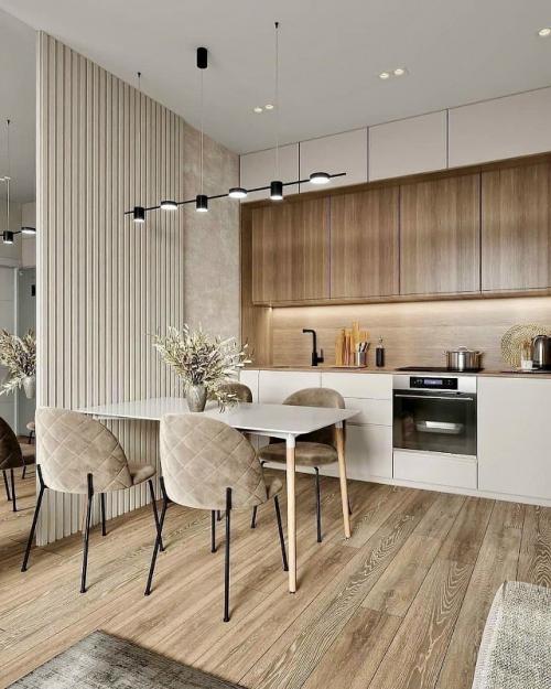 Тёплый минимализм с акцентом на комфорт.

