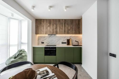 Зелёный как главный акцент интерьера.

