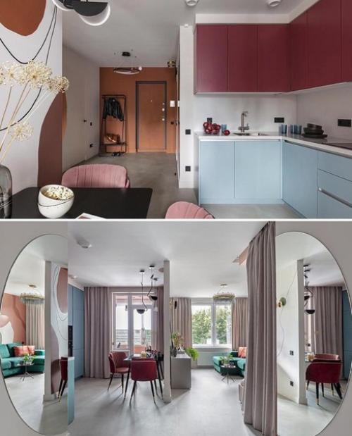 Небольшая квартира.  Но посмотрите какая у нее крутая цветовая гамма. 08