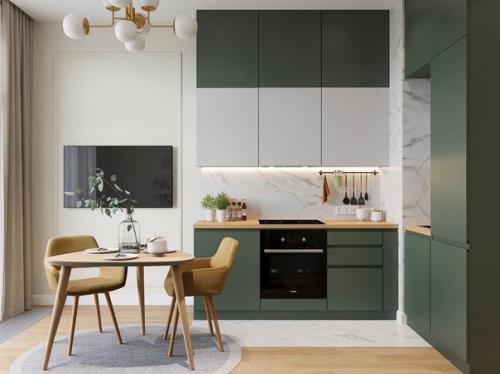 Интерьер небольшой кухни.