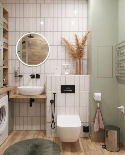 Ванная комната в мятных тонах.