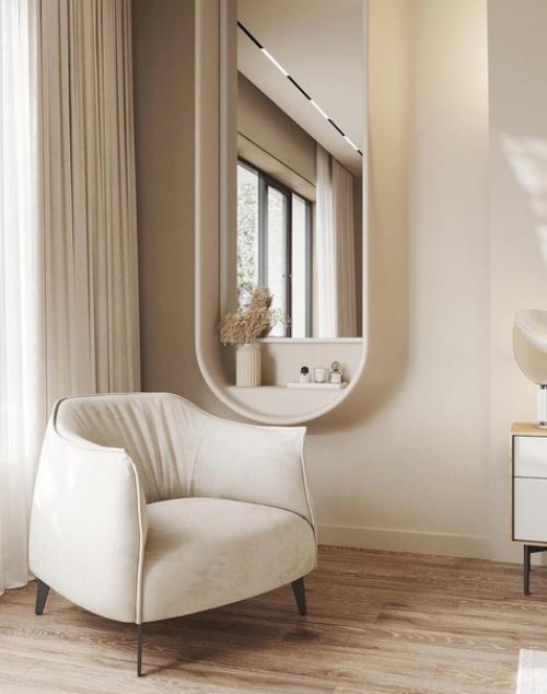 Светлая, спальная комната в теплых оттенках. 01