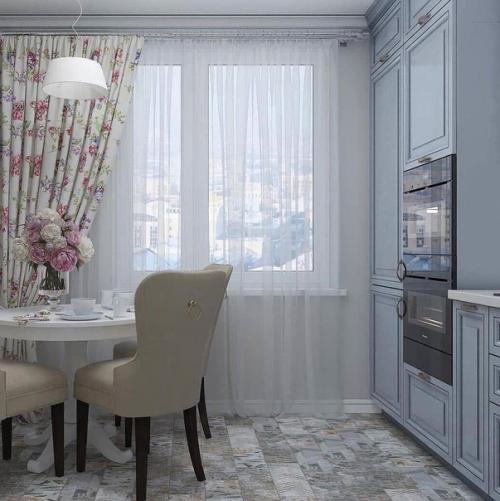 Бледно-голубые тона на этой кухне. 02