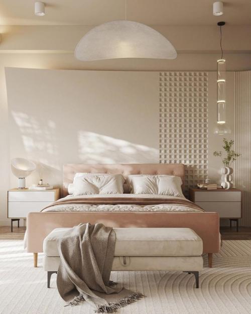 Светлая, спальная комната в теплых оттенках. 02