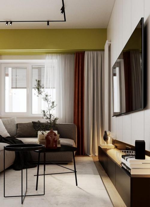 Интерьер с использованием насыщенных цветов, но все они немного приглушенный. 03