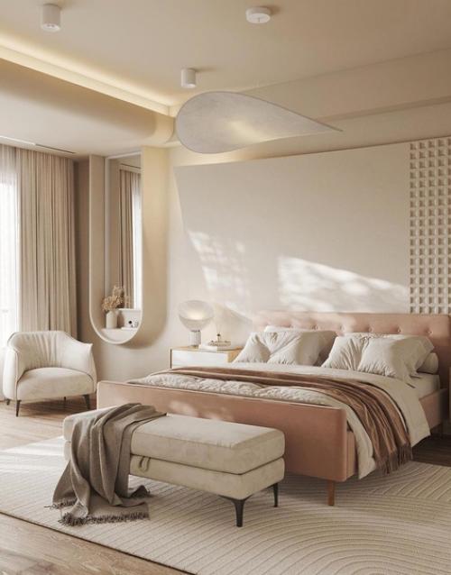 Светлая, спальная комната в теплых оттенках. 03
