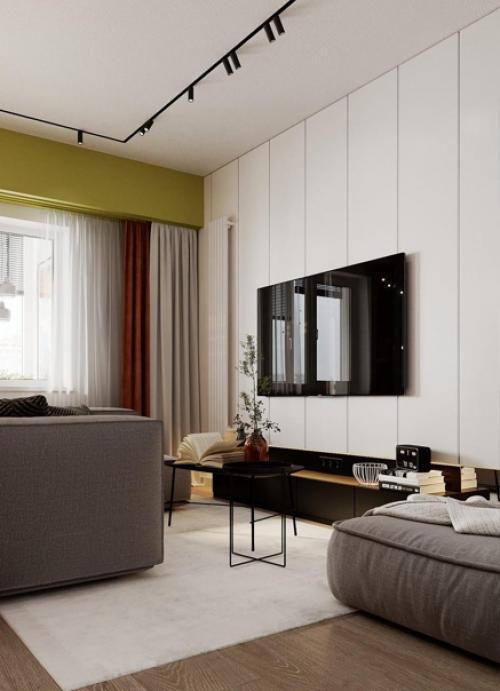 Интерьер с использованием насыщенных цветов, но все они немного приглушенный. 02