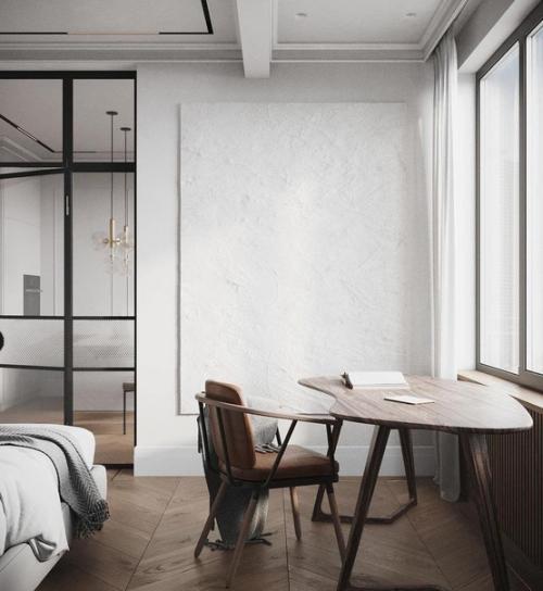 Светлый интерьер. С небольшим количеством темных элементов, которые подчеркивают самые интересные моменты. 02