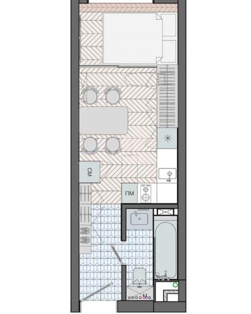 На такой маленькой площади (25 м 2) удалось разместить абсолютно все необходимое. 09