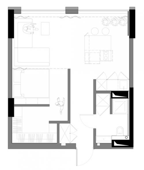 Монохромный интерьер 40-метровой квартиры. 09
