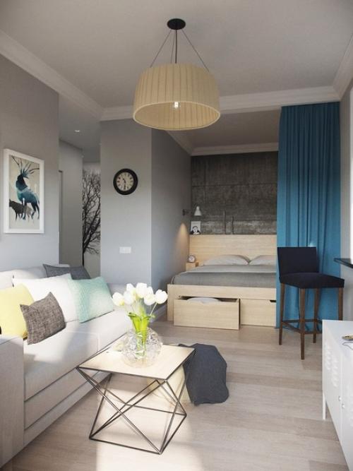 Квартира небольшая, но получился отличный интерьер для проживания молодой пары! 01