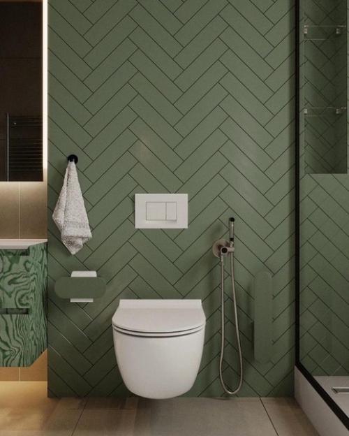 Интерьер ванной комнаты в зеленом цвете. 04