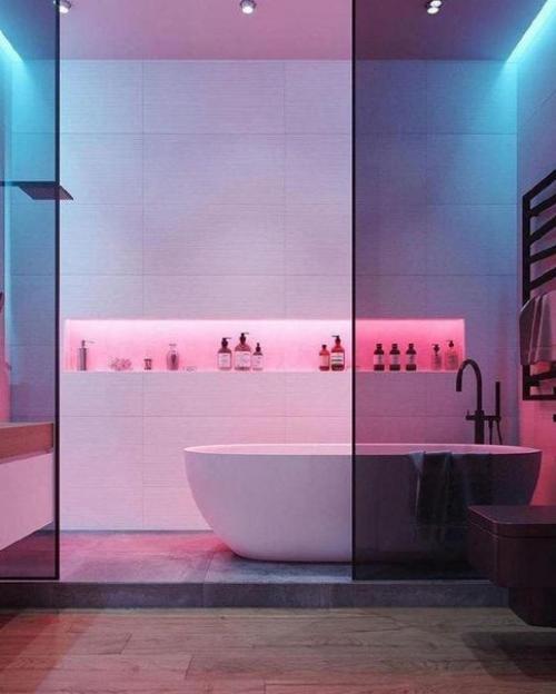 Крутой неоновый эффект в ванной комнате. 04