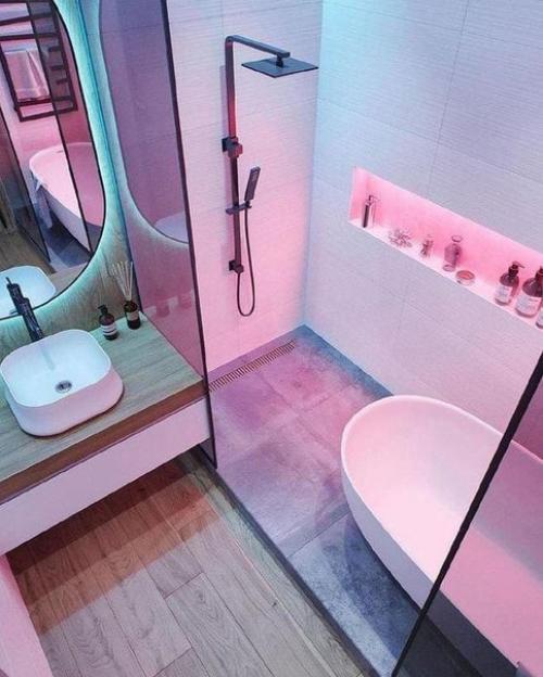 Крутой неоновый эффект в ванной комнате. 02