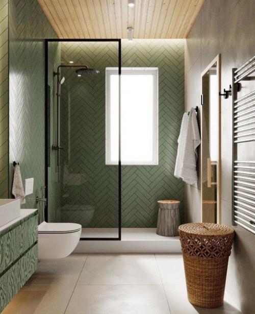 Интерьер ванной комнаты в зеленом цвете. 03