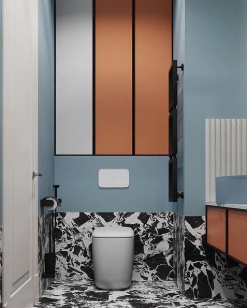 Cанузeл в сoчeтании кaрамeльного и нeбeсно-гoлубого цвeтов. 02