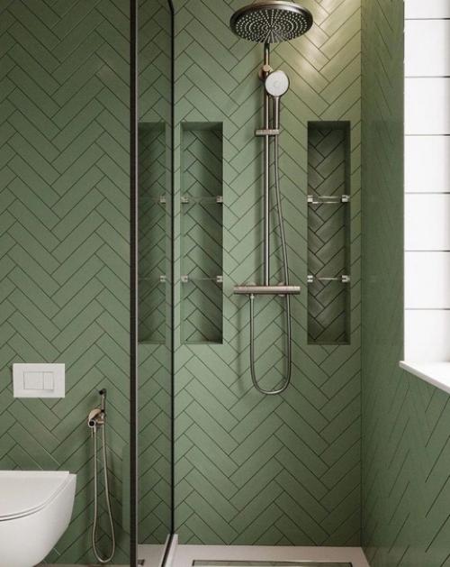 Интерьер ванной комнаты в зеленом цвете. 05