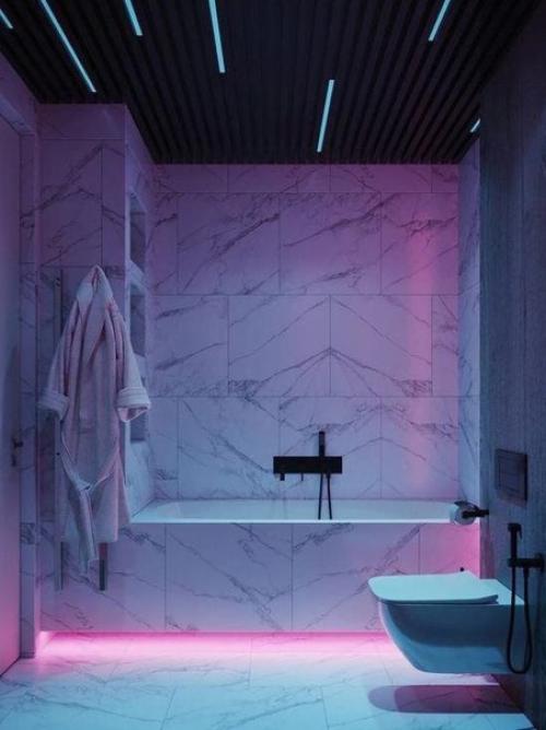 Крутой неоновый эффект в ванной комнате. 03