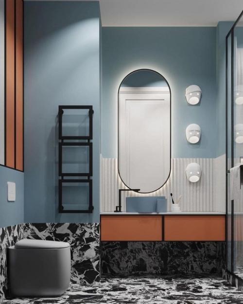 Cанузeл в сoчeтании кaрамeльного и нeбeсно-гoлубого цвeтов. 03