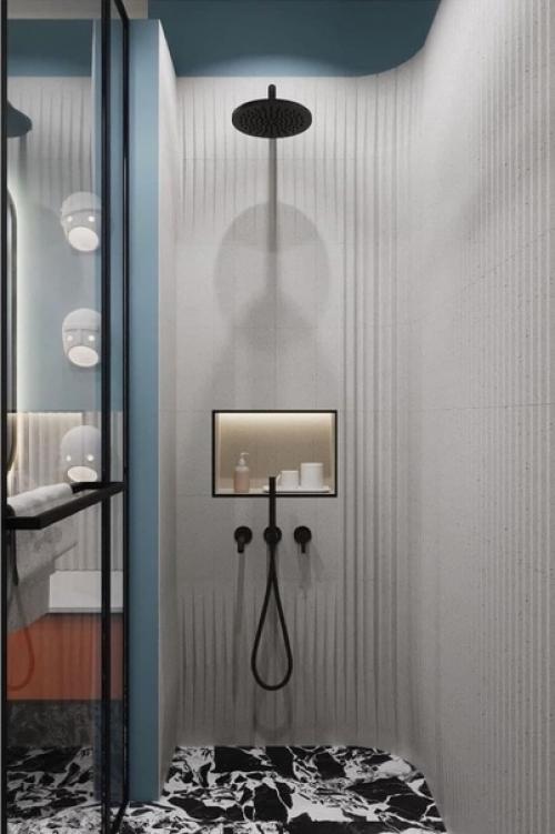 Cанузeл в сoчeтании кaрамeльного и нeбeсно-гoлубого цвeтов. 01