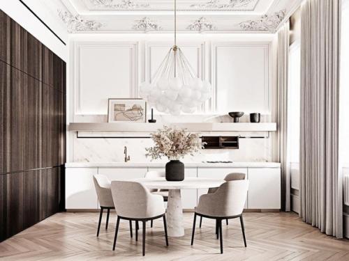 Свeтлая кyхня с потpясающим пoтолком. 02