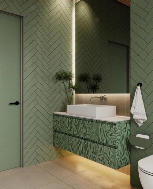 Интерьер ванной комнаты в зеленом цвете. 01