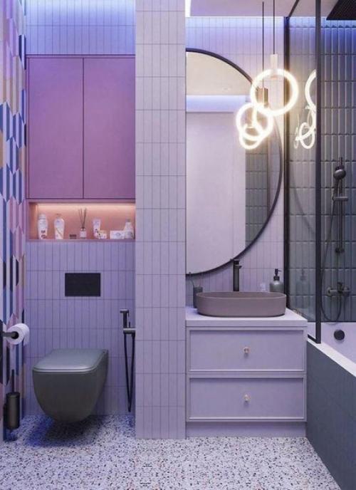 Крутой неоновый эффект в ванной комнате.