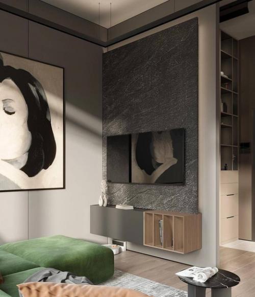 Интерьер выполненный в серых и бежевых цветах. 07